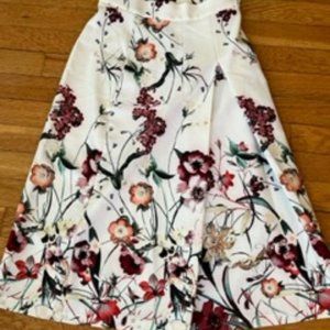 A Zara cream and burgundy midi floral print skirt,  size small.